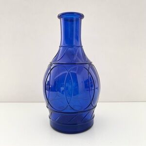 Vintage Hazel Atlas Cobalt Blue Ring of Rings Glass Bottle Vase 8" Tall